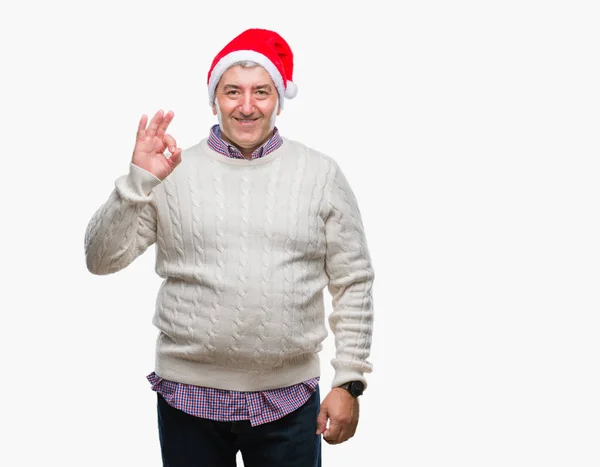 Hombre Mayor Guapo Con Sombrero Navidad Sobre Fondo Aislado Sonriendo — Foto de Stock