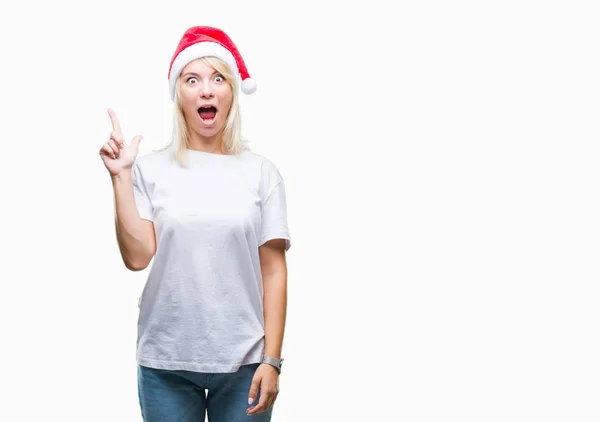 Young Beautiful Blonde Woman Wearing Christmas Hat Isolated Background Pointing — Stock Photo, Image