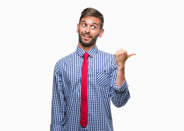 Jovem Homem Negócios Bonito Sobre Fundo Isolado Sorrindo Com Rosto — Fotografia de Stock