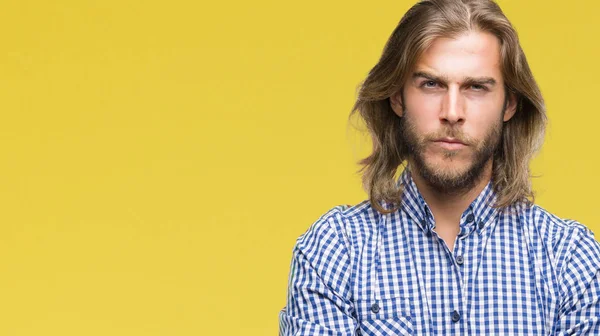 Young Handsome Man Long Hair Isolated Background Skeptic Nervous Disapproving — Stock Photo, Image