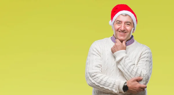 Bell Uomo Anziano Che Indossa Cappello Natale Sfondo Isolato Guardando — Foto Stock