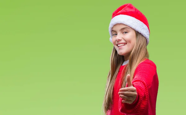 Junges Schönes Mädchen Mit Weihnachtsmütze Über Isoliertem Hintergrund Freundlich Lächelnd — Stockfoto
