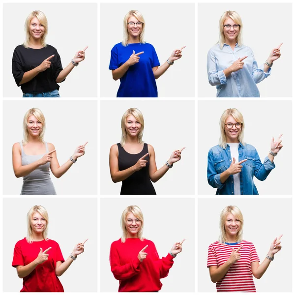 Collage Van Mooie Blonde Vrouw Dragen Differents Casual Kijkt Geïsoleerde — Stockfoto