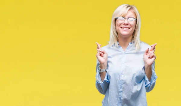 Joven Mujer Negocios Rubia Hermosa Con Gafas Sobre Fondo Aislado —  Fotos de Stock