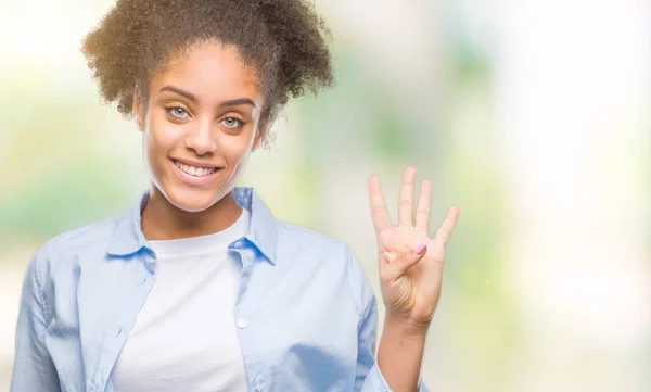 Mladá Američanka Afro Pohlaví Izolované Pozadí Zobrazení Ukázal Prsty Číslo — Stock fotografie