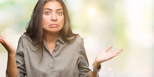 Young Beautiful Arab Woman Isolated Background Clueless Confused Expression Arms — Stock Photo, Image