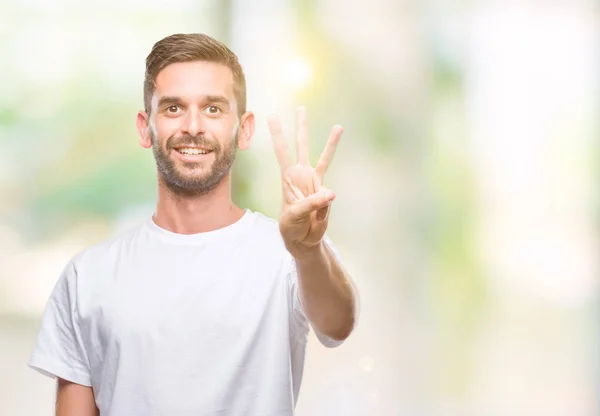 Young Handsome Man Isolated Background Showing Pointing Fingers Number Three — Stock Photo, Image