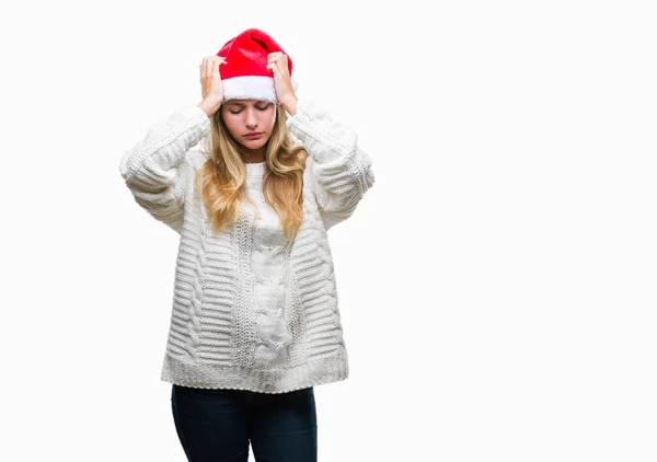 Joven Hermosa Mujer Rubia Con Sombrero Navidad Sobre Fondo Aislado —  Fotos de Stock