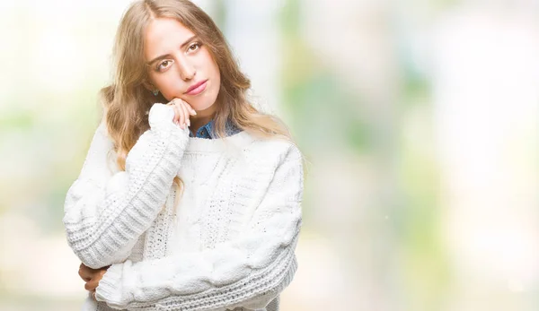 Schöne Junge Blonde Frau Winterpullover Über Isoliertem Hintergrund Mit Der — Stockfoto