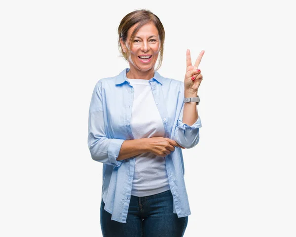 Middle Age Senior Hispanic Woman Isolated Background Smiling Happy Face — Stock Photo, Image