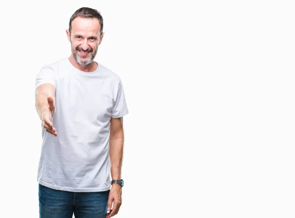 Hombre Mayor Alzado Mediana Edad Con Camiseta Blanca Sobre Fondo — Foto de Stock