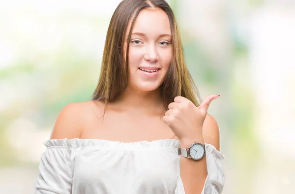 Jovem Caucasiano Bela Mulher Sobre Fundo Isolado Sorrindo Com Rosto — Fotografia de Stock