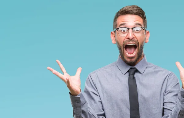 Giovane Uomo Affari Bello Sfondo Isolato Che Celebra Pazzo Stupito — Foto Stock