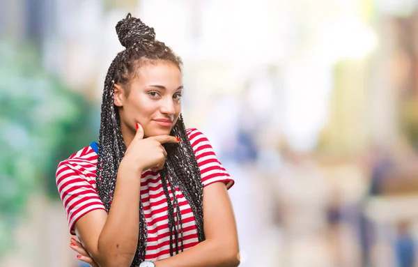 Young Gevlochten Hair Afrikaans Amerikaans Meisje Geïsoleerde Achtergrond Zoek Vertrouwen — Stockfoto