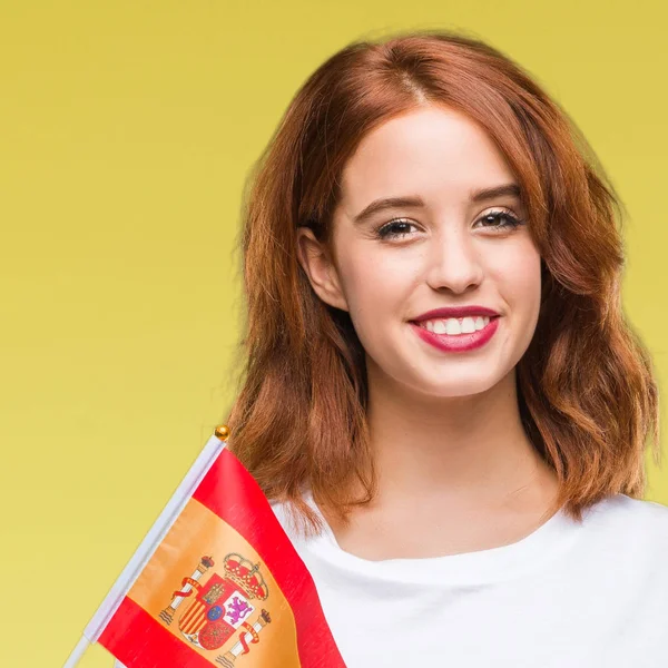 Mladá Krásná Žena Držící Vlajkou Španělska Nad Izolované Pozadí Dělá — Stock fotografie