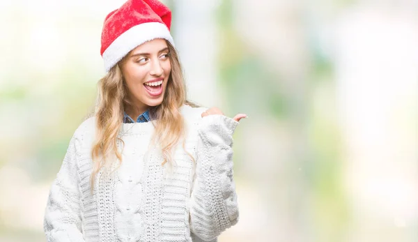 Hermosa Mujer Rubia Joven Con Sombrero Navidad Sobre Fondo Aislado —  Fotos de Stock