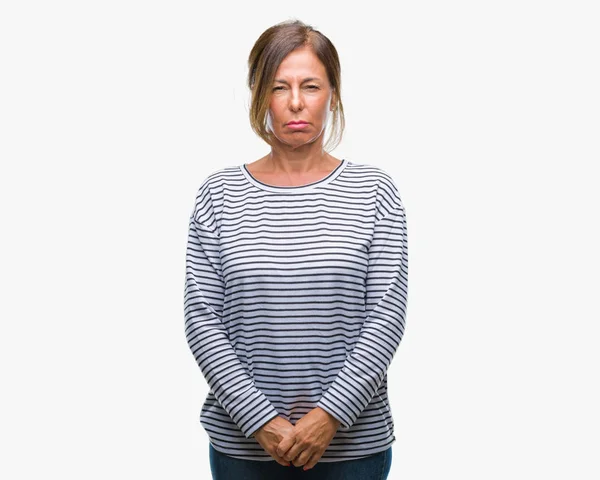 Middle Age Senior Hispanic Woman Isolated Background Skeptic Nervous Frowning — Stock Photo, Image