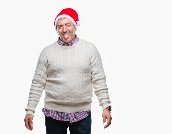 Hombre Mayor Guapo Con Sombrero Navidad Sobre Fondo Aislado Sacando — Foto de Stock