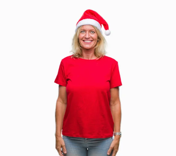 Светловолосая Женщина Средних Лет Рождественской Шляпе Изолированном Фоне Счастливой Прохладной — стоковое фото