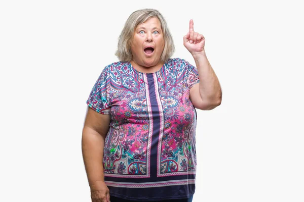 Senior Size Kaukasierin Über Isolierten Hintergrund Mit Erhobenem Zeigefinger Und — Stockfoto