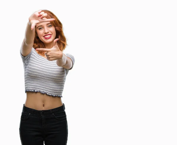 Young Beautiful Woman Isolated Background Smiling Making Frame Hands Fingers — Stock Photo, Image