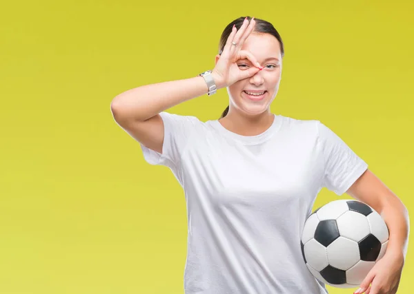 손가락을 손으로 얼굴로 축구공을 — 스톡 사진