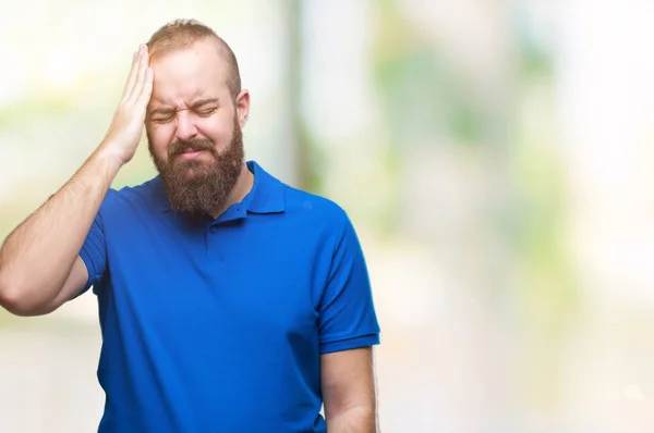 Giovane Uomo Hipster Caucasico Indossa Camicia Blu Sfondo Isolato Che — Foto Stock