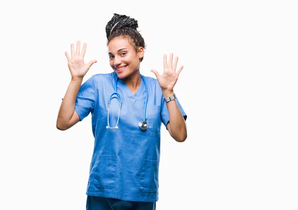 Joven Trenzado Pelo Africano Americano Chica Profesional Cirujano Sobre Aislado — Foto de Stock