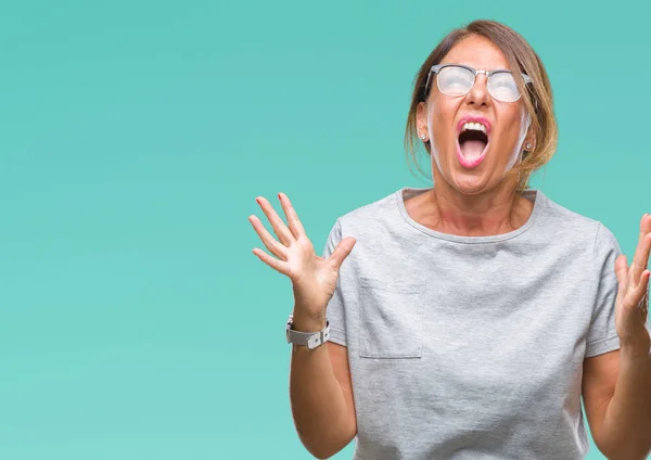 Medelåldern Senior Spansktalande Kvinna Som Bär Glasögon Över Isolerade Bakgrund — Stockfoto