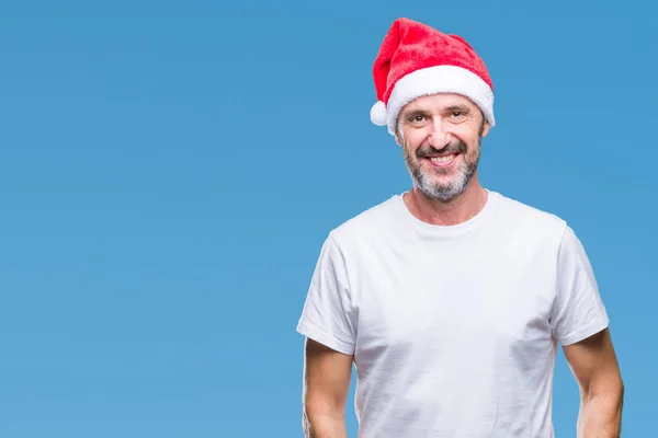 Middelbare Leeftijd Hoary Senior Man Dragen Kerstmuts Geïsoleerde Achtergrond Met — Stockfoto