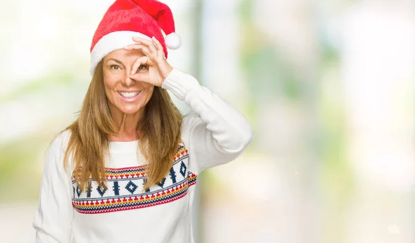 Middle Age Adult Woman Wearing Winter Sweater Chrismat Hat Isolated — Stock Photo, Image