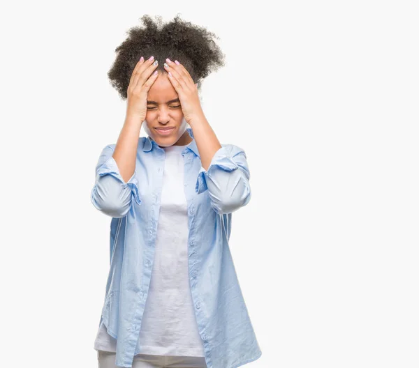 Genç Afro Amerikalı Kadın Çünkü Umutsuz Stresli Baş Ağrısı Acı — Stok fotoğraf