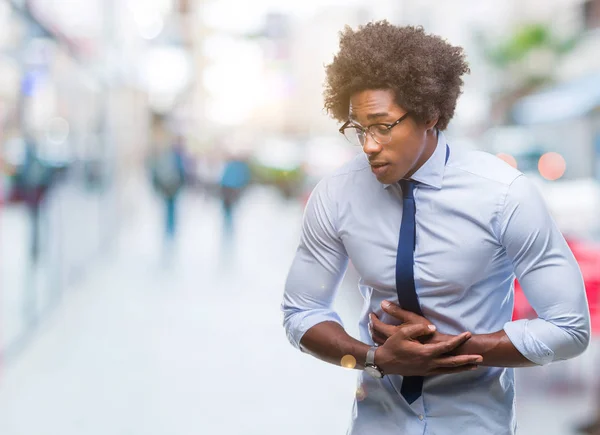 Afro Amerikai Üzletember Szemüveg Viselése Alatt Elszigetelt Háttér Kézzel Gyomor — Stock Fotó