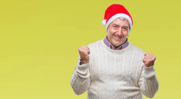Beau Senior Homme Portant Chapeau Noël Sur Fond Isolé Très — Photo