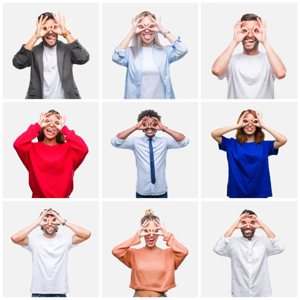 Collage Gruppo Giovani Donna Uomini Sfondo Isolato Facendo Gesto Come — Foto Stock