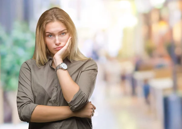 Giovane Donna Affari Caucasica Sfondo Isolato Pensando Cercando Stanco Annoiato — Foto Stock