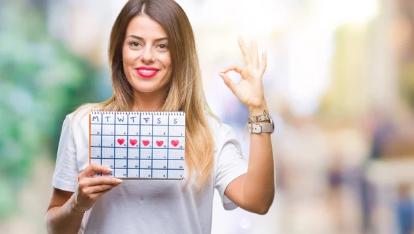 Jonge Mooie Vrouw Houdt Van Menstruatie Kalender Geïsoleerde Achtergrond Doen — Stockfoto