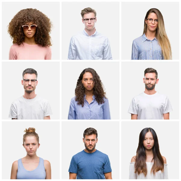 Collage Grupo Jóvenes Mujer Hombres Sobre Fondo Blanco Aislado Escéptico — Foto de Stock