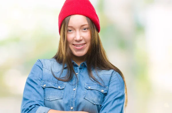 Joven Caucásica Hermosa Mujer Sobre Aislado Fondo Sonriendo Con Los —  Fotos de Stock