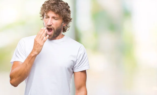 Bonito Homem Modelo Hispânico Sobre Fundo Isolado Entediado Bocejo Cansado — Fotografia de Stock