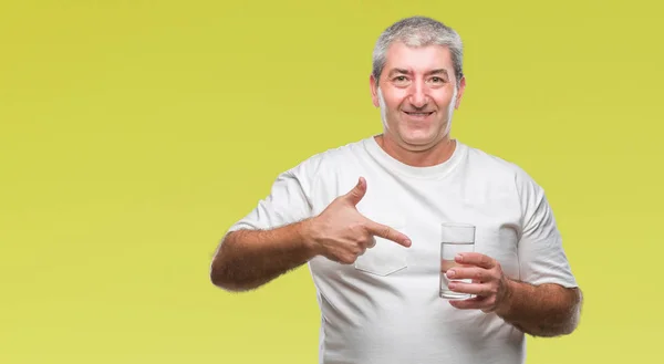 Handsome Senior Man Drinking Glass Water Isolated Background Very Happy — Stock Photo, Image