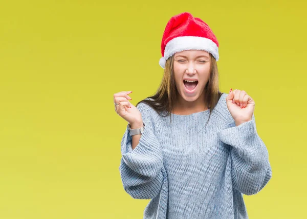 Junge Schöne Kaukasische Frau Mit Weihnachtsmütze Über Isoliertem Hintergrund Feiert — Stockfoto