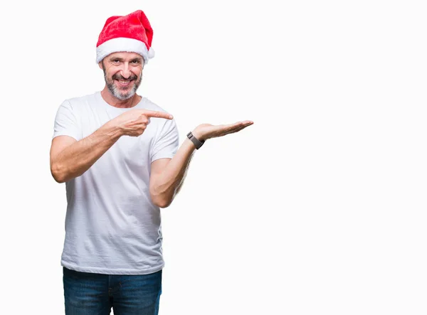 Homem Idoso Hoary Meia Idade Vestindo Chapéu Natal Sobre Fundo — Fotografia de Stock