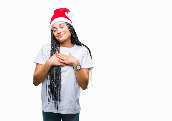 Giovane Capelli Intrecciati Ragazza Afroamericana Indossando Cappello Natale Sfondo Isolato — Foto Stock