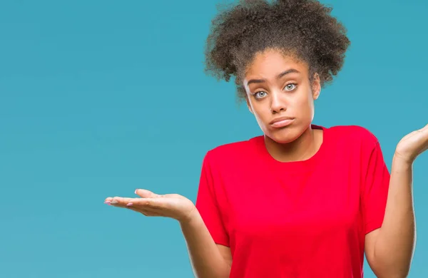 Mladá Žena Afro Americký Nad Izolované Pozadí Bezradný Zmateni Výraz — Stock fotografie