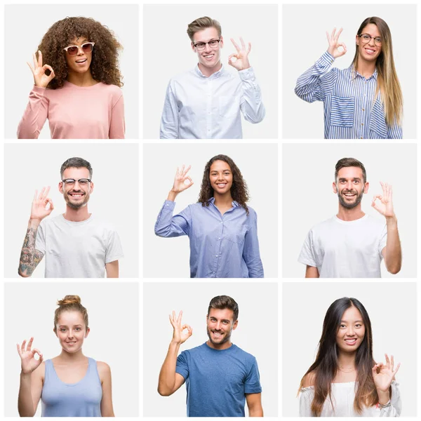 Collage Gruppo Giovani Donna Uomini Sfondo Bianco Solated Sorridente Positivo — Foto Stock