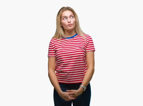 Young Caucasian Woman Isolated Background Making Fish Face Lips Crazy — Stock Photo, Image