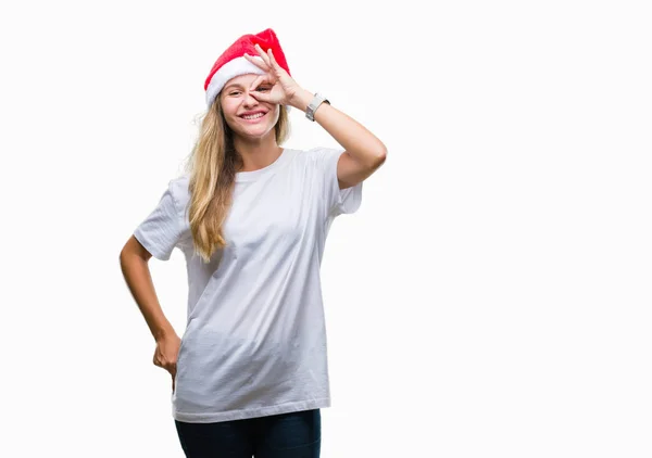 Mladá Krásná Blondýna Žena Nosí Vánoční Čepice Izolované Pozadí Dělá — Stock fotografie