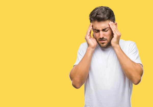 Joven Hombre Guapo Sobre Fondo Aislado Con Mano Cabeza Para —  Fotos de Stock