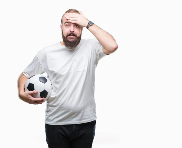 Baş Ile Vurguladı Izole Arka Plan Üzerinde Futbol Futbol Topu — Stok fotoğraf